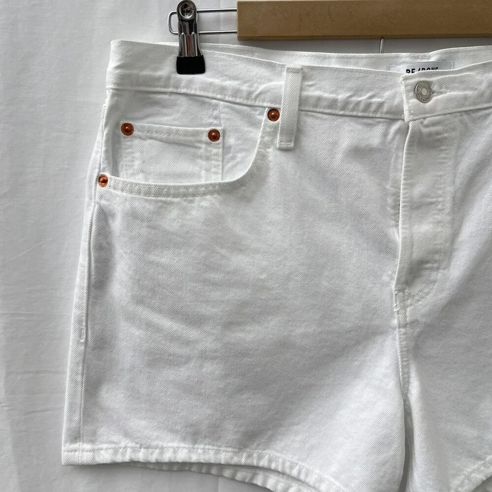 Re/Done Button Fly Mid-Rise Boy Shorts White Rigid Denim Womens 32‎ NWT - Picture 15 of 16